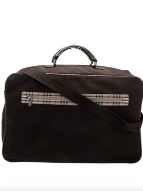 Burberry Brown Nylon Plaid Travel Duffel Bag Large Weekender Crossbody Luggage .